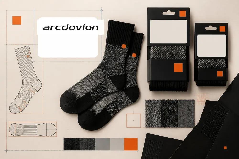 ARCDOVION socks identity and packaging board