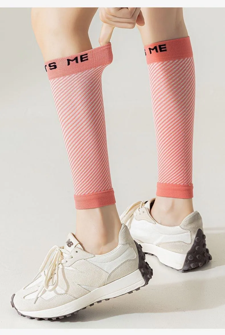 Pink diagonally textured crew socks styled with ivory sneakers