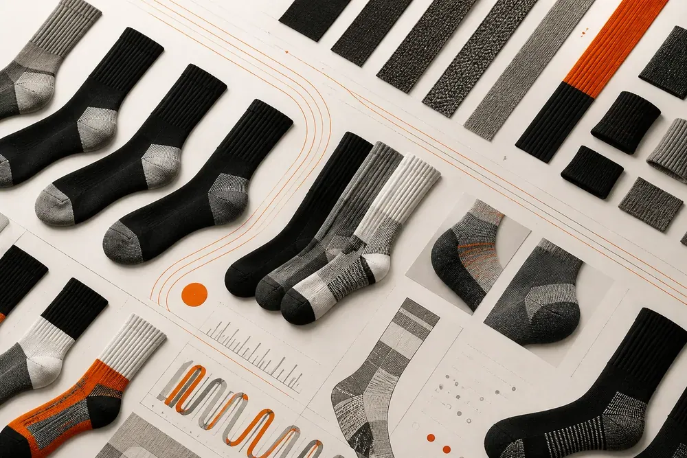 ARCDOVION sock design study with ribbed knits and contrasting yarn colors