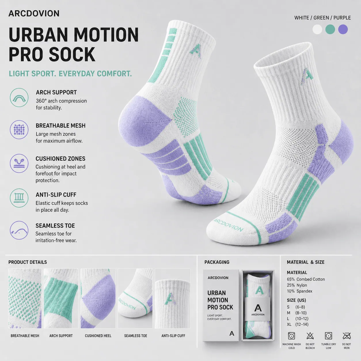ARCDOVION active socks for light sport and outdoor movement