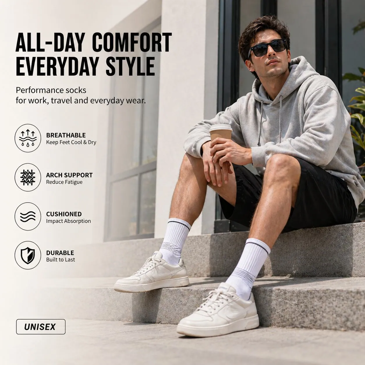 ARCDOVION everyday socks styled with casual shoes