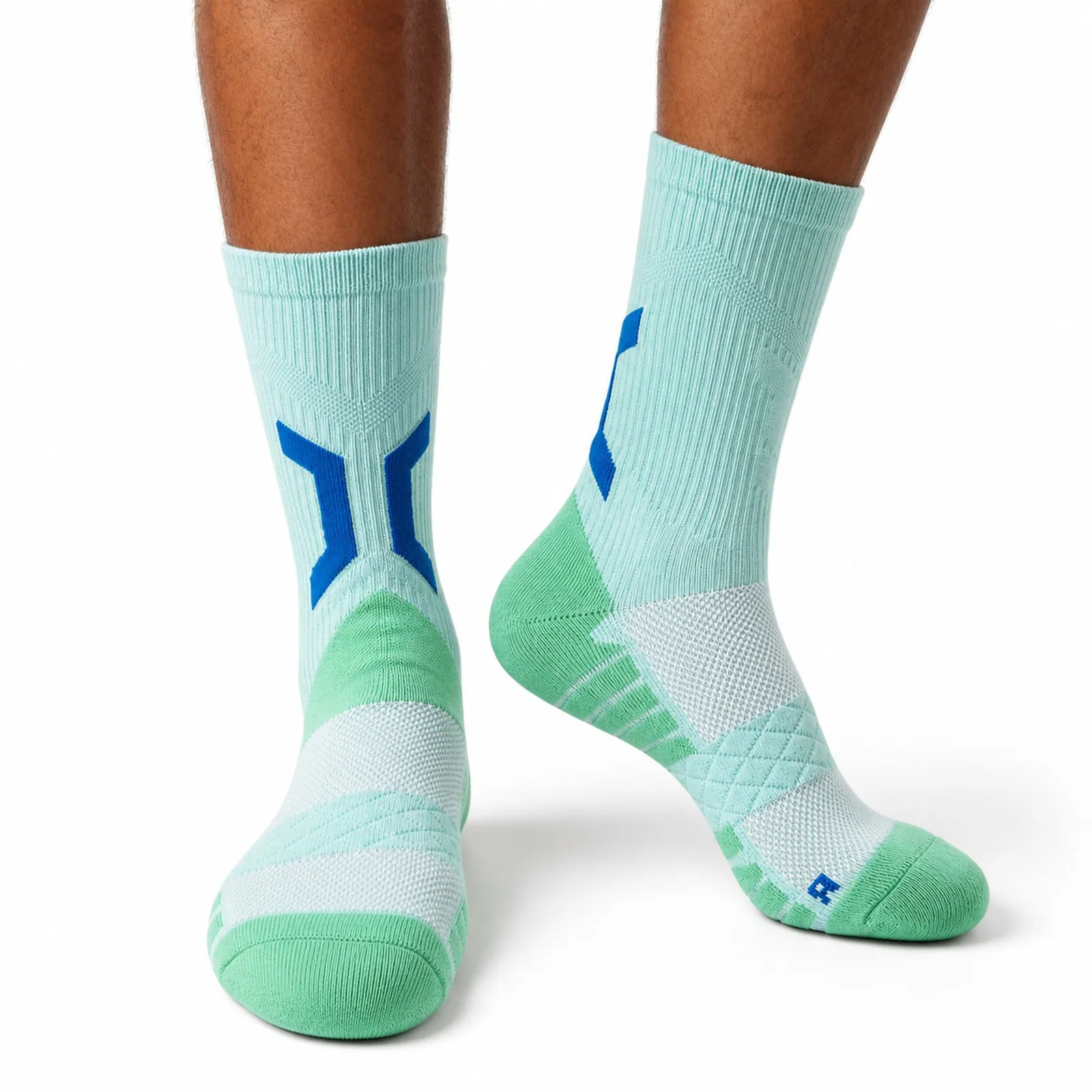 ARCDOVION white socks worn in a clean studio setting